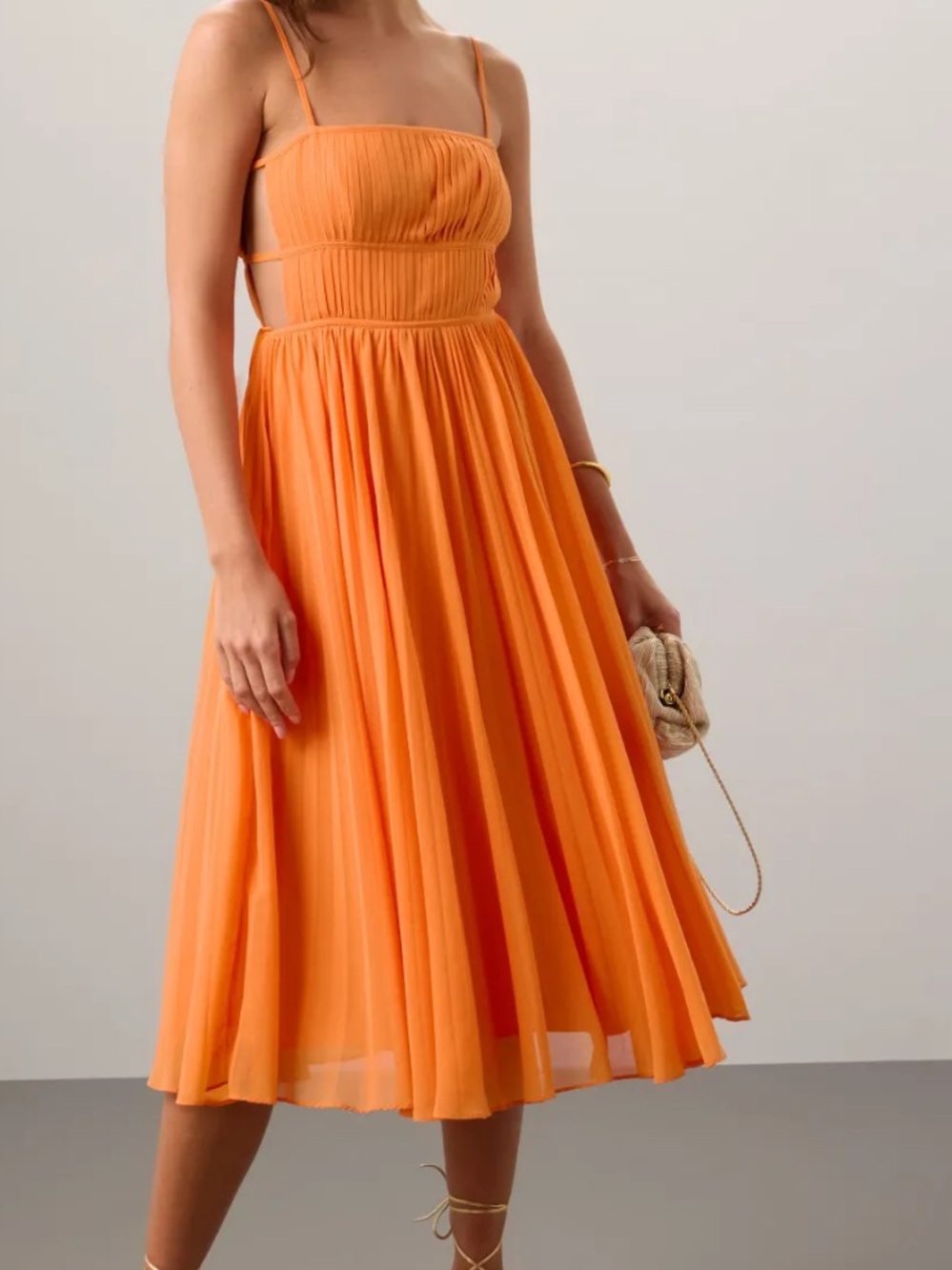 Fame and Partners Orange Pleated Midi Dress